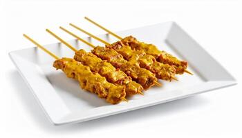 Satay With Coconut Sauce On Plate photo