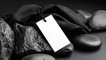 Fabric Label On Obsidian Rock photo
