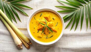 Turmeric Coconut Curry In White Bowl photo