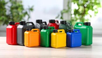 Stacked Jerry Cans On Wood photo