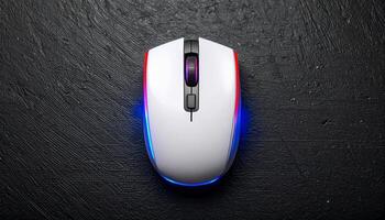 White Ergonomic Gaming Mouse With RGB On Black photo