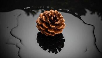 Pinecone On Glossy Liquid Surface photo