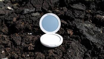 Mirror On Volcanic Slab With Crater Texture photo