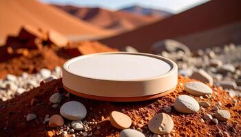 Ceramic Lid On Pumice Surface photo