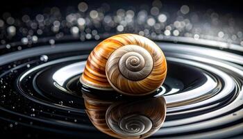 Snail Shell On Glossy Surface With Ripples photo