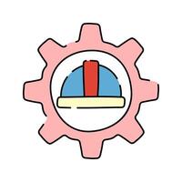 Analytics Gear Doodle style, gear with chart representing data analysis or technical role in creative workflow, useful for UX design, web analytics, or dashboard concepts. vector