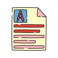 Document A Doodle style, sheet of paper with large A indicating document writing, proofreading, or content writing roles, perfect for editorial designs. vector