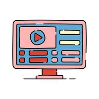 Videography Monitor Doodle style, computer screen with media controls representing videography editing, great for videography, film, or digital content creation. vector
