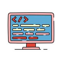 Code Monitor Doodle style, screen with lines of code representing software development, ideal for programming and creative tech content. vector