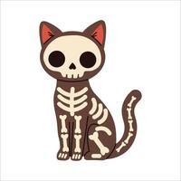 Cartoon skeleton cat illustration with exposed bones and skull face, perfect for Halloween projects, spooky decorations, themed designs, and playful horror elements. vector