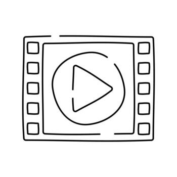 videografia marco contorno garabatear estilo, película tira con jugar botón simbolizando videografia edición o cine, adecuado para movimiento diseño y producción temas vector