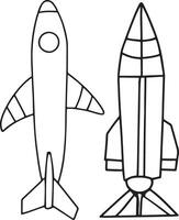 Hand drawn rocket ship illustration in outline style for creative project and space themes vector