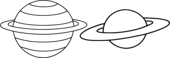 Celestial design with two ringed planets in minimal black and white space themed artwork vector