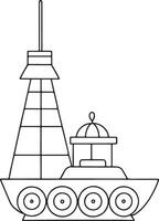 Tugboat drawing with tower and cabin in minimalist line art for maritime or educational themes vector