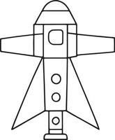 Rocket launch illustration in minimal line art for science learning and coloring book activities vector