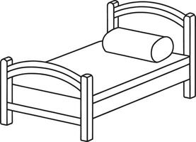 Line drawing of a bed with bolster pillow in minimalist style for interior and furniture illustrations vector