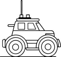 Toy car drawing in simple outline style for childrens fun learning and coloring book designs vector