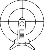 Rocket illustration with circular target in outlined style for sci fi or educational design vector