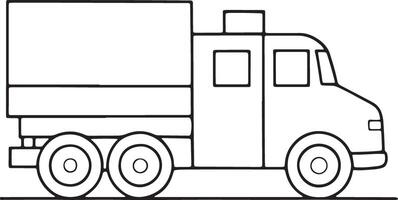 Black and white truck drawing in outline style for childrens educational illustrations vector