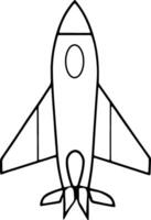 Rocket ship coloring illustration in clean black and white line art for space themed designs vector