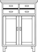Wooden bar cabinet drawing in clean outline with detailed storage perfect for home design elements vector