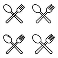 Minimalist Spoon and Fork Crossed Icon Set for Restaurant and Food Industry vector