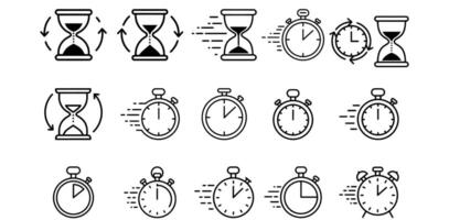 Time Icons Set Hourglass, Stopwatch, Timer, Countdown, Chronometer Symbols vector