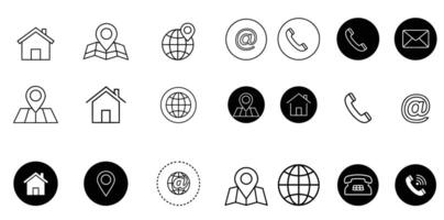 Modern Black and White Contact Icons Collection for Websites and Print vector