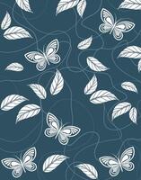 White Butterflies and Leaves on Blue Background vector