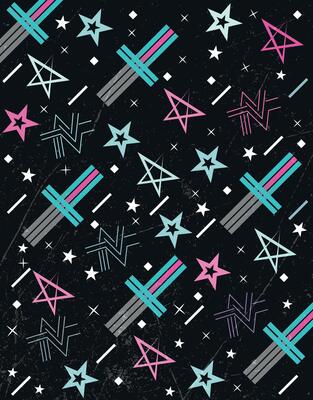Retro Neon Stars and Shapes on Grunge Black Background