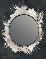 Grunge Round Frame with Ink Splashes and Leaves vector