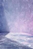 Abstract wall and floor backdrop featuring textured surface, gradient color, and ethereal light. photo