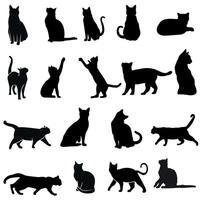 Graceful black cat silhouettes in dynamic poses, set against a white background. Ideal for branding, prints, and apparel. Sleek minimalist design meets modern feline elegance vector