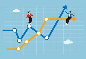 Businessman Flying with Rocket and Another on Paper Plane Over Business vector