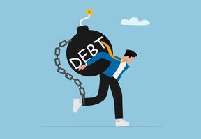 Businessman Carrying Heavy Debt Bomb on Back Chained by Financial Crisis vector