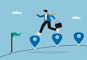 Businessman Chasing Goal Target on Stick Trap While Jumping on Map Location Pins Road vector