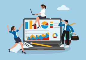 Business professionals analyzing data on laptop vector