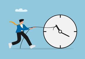Businessman Pulling Clock with Rope to Represent Time Management Concept vector