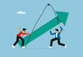 two people pulling an arrow up vector