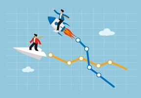 Businessman Flying with Rocket and Another on Paper Plane Over vector