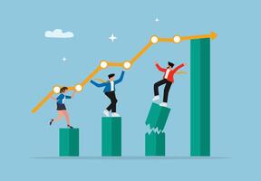 Business Teamwork Supporting Each Other on Growth Bar Graph vector