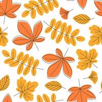 Seamless Autumn Pattern Yellow and Orange Leaves on White Background Flat Style vector