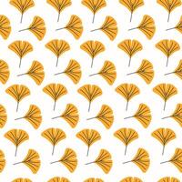 Seamless Autumn Pattern Yellow Ginkgo Leaves on White Background Flat Style vector