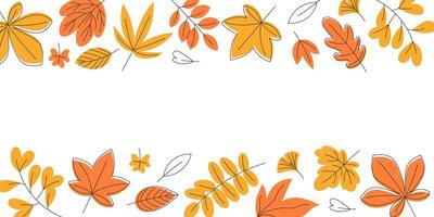 Autumn Leaves Border with Yellow and Orange Foliage in Flat Style for Seasonal Design and Posters vector