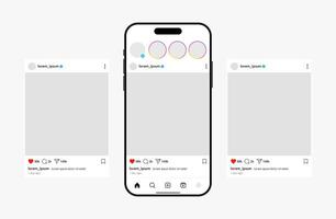 Social media post feed smartphone mockup template. Social network app layout on mobile phone illustration vector