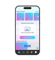 Artificial intelligence application user interface in mobile phone. AI generate app mockup template smartphone layout illustration vector