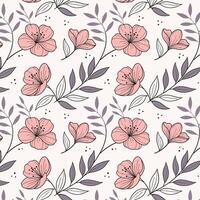 Seamless pattern with delicate pink flowers and purple leaves on a light background vector