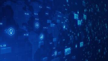Motion graphic of Blue technology futuristic icon levitation on map abstract background concept seamless loop video