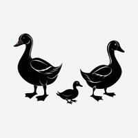Art of a family of black ducks isolated on white background vector