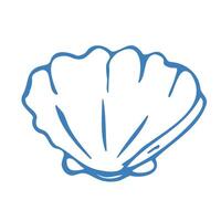 Hand drawn shell in doodle style. Mediterranean blue summer icon, element for italian menu, wedding, print, invitation. Ink sketch design of summer beach. Flat tropical minimalist illustrati vector